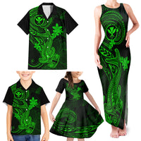 Hawaii Family Matching Tank Maxi Dress and Hawaiian Shirt Hammerhead Shark Tattoo Mix Polynesian Plumeria Green Version LT14 - Polynesian Pride