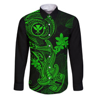 Hawaii Family Matching Tank Maxi Dress and Hawaiian Shirt Hammerhead Shark Tattoo Mix Polynesian Plumeria Green Version LT14 Dad's Shirt - Long Sleeve Green - Polynesian Pride