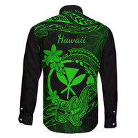 Hawaii Family Matching Tank Maxi Dress and Hawaiian Shirt Hammerhead Shark Tattoo Mix Polynesian Plumeria Green Version LT14 - Polynesian Pride