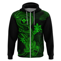 Hawaii Hoodie Hammerhead Shark Tattoo Mix Polynesian Plumeria Green Version LT14 Zip Hoodie Green - Polynesian Pride