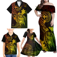 Hawaii Family Matching Off Shoulder Maxi Dress and Hawaiian Shirt Turtle Mix Polynesian Plumeria Reggae Version LT14 - Polynesian Pride