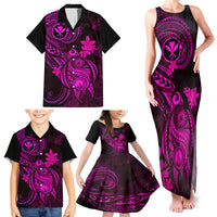 Hawaii Family Matching Tank Maxi Dress and Hawaiian Shirt Turtle Mix Polynesian Plumeria Pink Version LT14 - Polynesian Pride