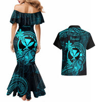 Hawaii Couples Matching Mermaid Dress and Hawaiian Shirt Turtle Mix Polynesian Plumeria Turquoise Version LT14 - Polynesian Pride