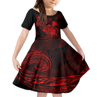 Hawaii Family Matching Off Shoulder Maxi Dress and Hawaiian Shirt Turtle Mix Polynesian Plumeria Red Version LT14 Daughter's Dress Red - Polynesian Pride