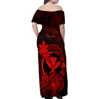Hawaii Family Matching Off Shoulder Maxi Dress and Hawaiian Shirt Turtle Mix Polynesian Plumeria Red Version LT14 - Polynesian Pride