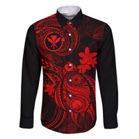 Hawaii Family Matching Tank Maxi Dress and Hawaiian Shirt Turtle Mix Polynesian Plumeria Red Version LT14 Dad's Shirt - Long Sleeve Red - Polynesian Pride