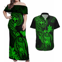 hawaii-couples-matching-off-shoulder-maxi-dress-and-hawaiian-shirt-turtle-mix-polynesian-plumeria-green-version