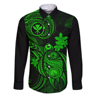 Hawaii Family Matching Off Shoulder Maxi Dress and Hawaiian Shirt Turtle Mix Polynesian Plumeria Green Version LT14 Dad's Shirt - Long Sleeve Green - Polynesian Pride