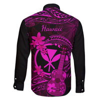 hawaii-family-matching-off-shoulder-long-sleeve-dress-and-hawaiian-shirt-ukulele-mix-polynesian-plumeria-pink-version