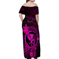 Hawaii Family Matching Off Shoulder Maxi Dress and Hawaiian Shirt Ukulele Mix Polynesian Plumeria Pink Version LT14 - Polynesian Pride
