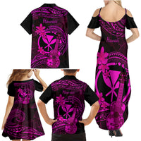 Hawaii Family Matching Summer Maxi Dress and Hawaiian Shirt Ukulele Mix Polynesian Plumeria Pink Version LT14 - Polynesian Pride