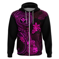 Hawaii Hoodie Ukulele Mix Polynesian Plumeria Pink Version LT14 Zip Hoodie Pink - Polynesian Pride
