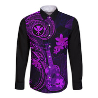 Hawaii Long Sleeve Button Shirt Ukulele Mix Polynesian Plumeria Purple Version LT14 Unisex Purple - Polynesian Pride