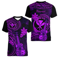 hawaii-women-v-neck-t-shirt-ukulele-mix-polynesian-plumeria-purple-version