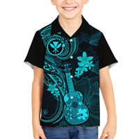 Hawaii Family Matching Off Shoulder Maxi Dress and Hawaiian Shirt Ukulele Mix Polynesian Plumeria Turquoise Version LT14 Son's Shirt Turquoise - Polynesian Pride
