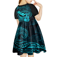 hawaii-kid-short-sleeve-dress-ukulele-mix-polynesian-plumeria-turquoise-version