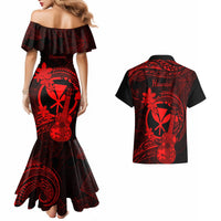 Hawaii Couples Matching Mermaid Dress and Hawaiian Shirt Ukulele Mix Polynesian Plumeria Red Version LT14 - Polynesian Pride