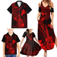 Hawaii Family Matching Summer Maxi Dress and Hawaiian Shirt Ukulele Mix Polynesian Plumeria Red Version LT14 - Polynesian Pride