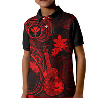 Hawaii Kid Polo Shirt Ukulele Mix Polynesian Plumeria Red Version LT14 Kid Red - Polynesian Pride