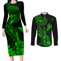 Hawaii Couples Matching Long Sleeve Bodycon Dress and Long Sleeve Button Shirts Ukulele Mix Polynesian Plumeria Green Version LT14 Green - Polynesian Pride