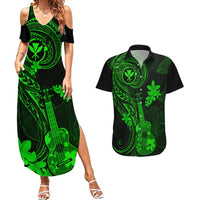 Hawaii Couples Matching Summer Maxi Dress and Hawaiian Shirt Ukulele Mix Polynesian Plumeria Green Version LT14 Green - Polynesian Pride