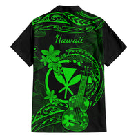 hawaii-family-matching-off-shoulder-long-sleeve-dress-and-hawaiian-shirt-ukulele-mix-polynesian-plumeria-green-version