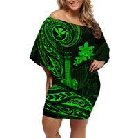 Hawaii Off Shoulder Short Dress Ukulele Mix Polynesian Plumeria Green Version LT14 Women Green - Polynesian Pride