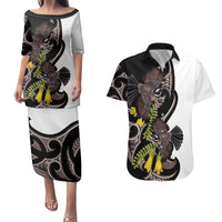 New Zealand Valentines Day Couples Matching Puletasi and Hawaiian Shirt Piwakawaka Lovers Maori Koru Tattoo - Polynesian Pride