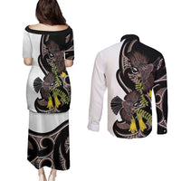 New Zealand Valentines Day Couples Matching Puletasi and Long Sleeve Button Shirt Piwakawaka Lovers Maori Koru Tattoo - Polynesian Pride