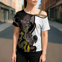 New Zealand Valentines Day Cross Shoulder Shirt Piwakawaka Lovers Maori Koru Tattoo - Polynesian Pride