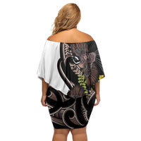 New Zealand Valentines Day Family Matching Off Shoulder Short Dress and Hawaiian Shirt Piwakawaka Lovers Maori Koru Tattoo - Polynesian Pride