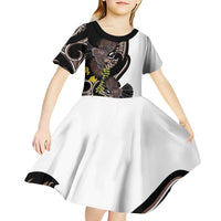 New Zealand Valentines Day Kid Short Sleeve Dress Piwakawaka Lovers Maori Koru Tattoo - Polynesian Pride