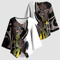 New Zealand Valentines Day Kimono Sleeve Blouse Piwakawaka Lovers Maori Koru Tattoo - Polynesian Pride