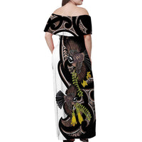 New Zealand Valentines Day Off Shoulder Maxi Dress Piwakawaka Lovers Maori Koru Tattoo - Polynesian Pride