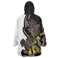 New Zealand Valentines Day Wearable Blanket Hoodie Piwakawaka Lovers Maori Koru Tattoo - Polynesian Pride
