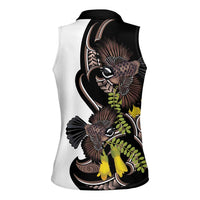 New Zealand Valentines Day Women Sleeveless Polo Shirt Piwakawaka Lovers Maori Koru Tattoo - Polynesian Pride