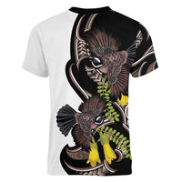 New Zealand Valentines Day Women V-Neck T-Shirt Piwakawaka Lovers Maori Koru Tattoo - Polynesian Pride