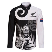 New Zealand Silver Fern Rugby Family Matching Tank Maxi Dress and Hawaiian Shirt Go Champions NZ All Black Maori Koru LT14 Dad's Shirt - Long Sleeve Black - Polynesian Pride