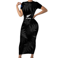 Custom New Zealand Silver Fern Rugby Family Matching Short Sleeve Bodycon Dress and Hawaiian Shirt 2023 Go Aotearoa Champions World Cup LT14 Mom's Dress Black - Polynesian Pride