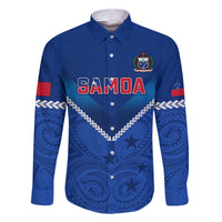 Custom Samoa Rugby Family Matching Short Sleeve Bodycon Dress and Hawaiian Shirt 2023 Go Manu Samoa LT14 Dad's Shirt - Long Sleeve Blue - Polynesian Pride