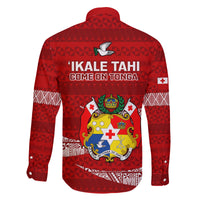 Tonga Rugby Family Matching Off Shoulder Long Sleeve Dress and Hawaiian Shirt 2023 Ikale Tahi Tongan Ngatu Pattern LT14 - Polynesian Pride