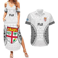 Fiji Rugby Couples Matching Summer Maxi Dress and Hawaiian Shirt 2023 Go Champions World Cup Fijian Tapa Pattern LT14 White - Polynesian Pride