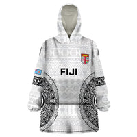 Custom Fiji Rugby Wearable Blanket Hoodie 2023 Go Champions World Cup Fijian Tapa Pattern LT14 One Size White - Polynesian Pride