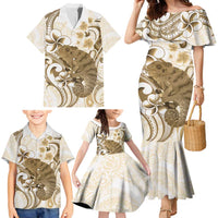 Brown And White Hawaii Chameleon Family Matching Mermaid Dress and Hawaiian Shirt Plumeria Polynesian Tribal Art