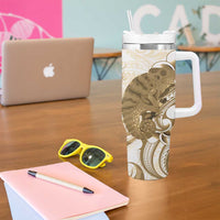 Brown And White Hawaii Chameleon Tumbler With Handle Plumeria Polynesian Tribal Art