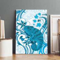 Cyan And White Hawaii Chameleon Canvas Wall Art Plumeria Polynesian Tribal Art