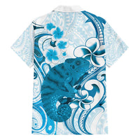 Cyan And White Hawaii Chameleon Family Matching Tank Maxi Dress and Hawaiian Shirt Plumeria Polynesian Tribal Art