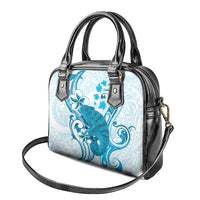 Cyan And White Hawaii Chameleon Shoulder Handbag Plumeria Polynesian Tribal Art
