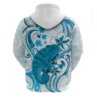 Cyan And White Hawaii Chameleon Zip Hoodie Plumeria Polynesian Tribal Art LT14 - Polynesian Pride