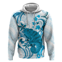 Cyan And White Hawaii Chameleon Zip Hoodie Plumeria Polynesian Tribal Art LT14 Pullover Hoodie Cyan - Polynesian Pride